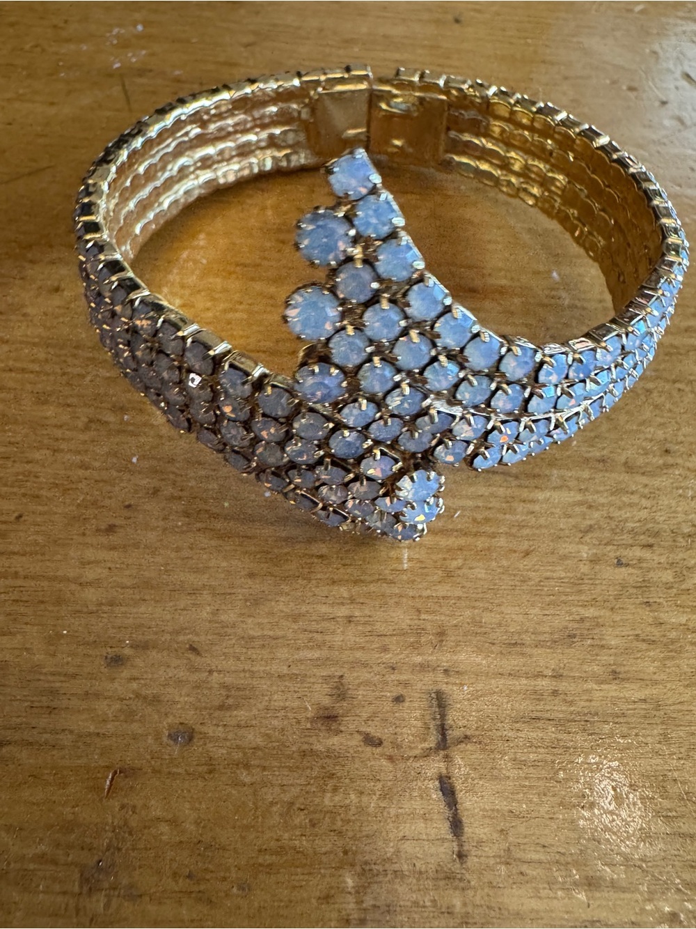 Gold-tone Hinged Bracelet with Rhinestones